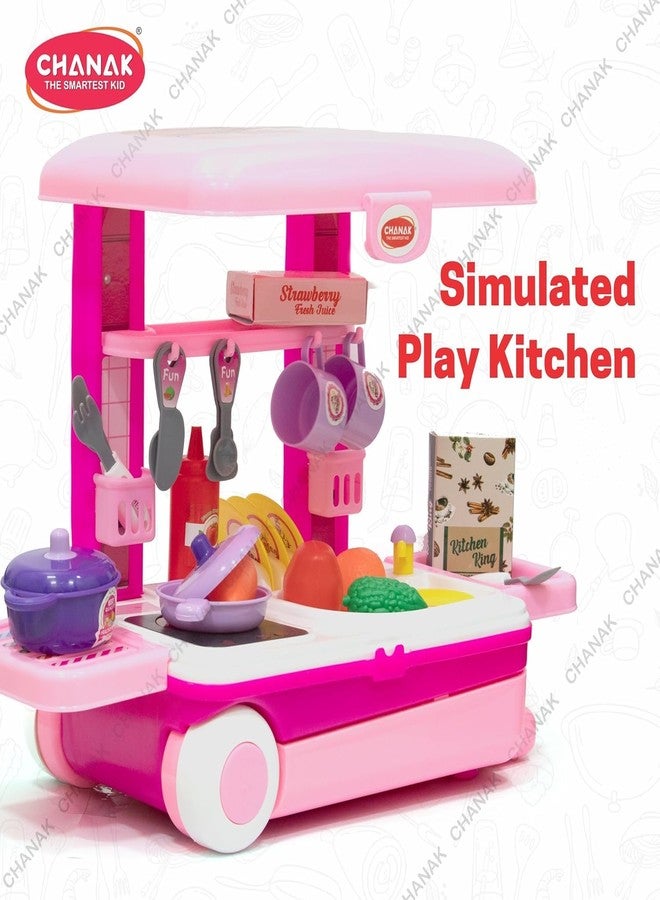 MKY® Kitchen Set for Girls, Kitchen Suitcase Set On Wheels, Colorful Pretend Play Cooking Set for Girls with 23 Pieces, Portable Kitchen Set for 3 Years, BIS Approved. (Kitchen Set Trolley) - Image 3